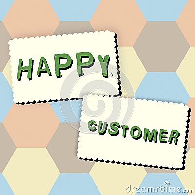 Hand writing sign Happy Customer. Business overview highest satisfaction rate with the commodity they bought Stock Photo