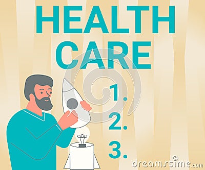 Text sign showing Health Care. Business concept Medical Maintenance Improvement of Physical Mental conditions Stock Photo