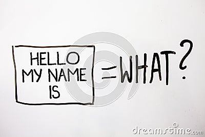 Handwriting text Hello My Name Is. Concept meaning Introduce yourself meeting someone new Presentation White shadow messages ask e Stock Photo