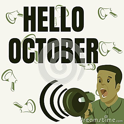 Handwriting text Hello October. Concept meaning Last Quarter Tenth Month 30days Season Greeting Businessman Talking Stock Photo