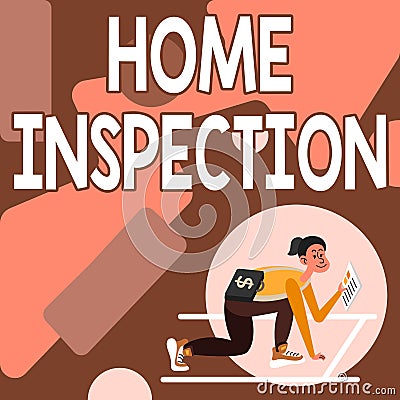 Handwriting text Home Inspection. Internet Concept Examination of the condition of a home related property Woman Stock Photo
