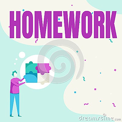 Text caption presenting Homework. Concept meaning schoolwork assigned to be done outside the classroom or at home Man Stock Photo