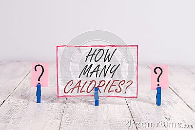 Handwriting text How Many Calories Question. Concept meaning asking how much energy our body could get from it Scribbled Stock Photo