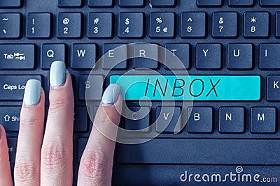 Writing displaying text Inbox. Business idea electronic folder in which emails received by individual are held Stock Photo