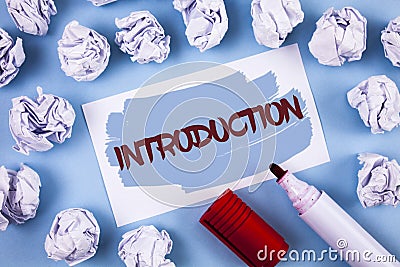 Handwriting text Introduction. Concept meaning First part of a document Formal presentation to an audience written on Painted Stic Stock Photo