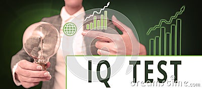 Handwriting text Iq Test. Concept meaning attempt to measure your cognitive ability Assess human intelligence Stock Photo