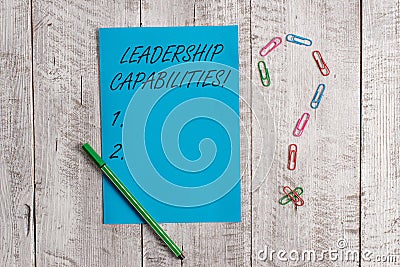 Handwriting text Leadership Capabilities. Concept meaning Set of Perforanalysisce Expectations a Leader Competency Stock Photo