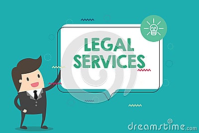 Handwriting text Legal Services. Concept meaning Providing access to justice Fair trial Law equality Stock Photo
