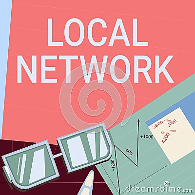 Handwriting text Local Network. Business concept Intranet LAN Radio Waves DSL Boradband Switch Connection Paper sitting Stock Photo