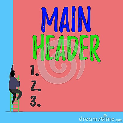 Handwriting text Main Header. Concept meaning used to display the document title or company name at the top Back view Stock Photo