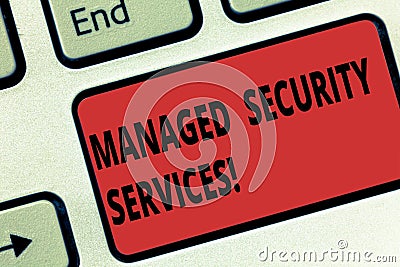 Handwriting text Managed Security Services. Concept meaning approach in analysisaging clients security needs Keyboard Stock Photo