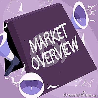 Handwriting text Market Overview. Word for brief synopsis of a commercial or industrial market Lips Megaphones Loudly Stock Photo