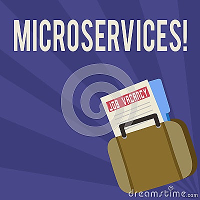 Handwriting text Microservices. Concept meaning Software development technique Decomposing an application Announcement Stock Photo