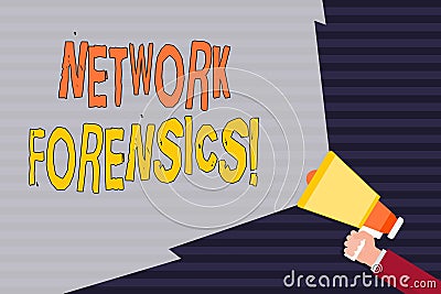 Handwriting text Network Forensics. Concept meaning monitoring and analysis of computer network traffic Hand Holding Stock Photo