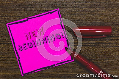 Handwriting text New Beginning. Concept meaning Different Career or endeavor Starting again Startup Renew Pink Paper Important rem Stock Photo