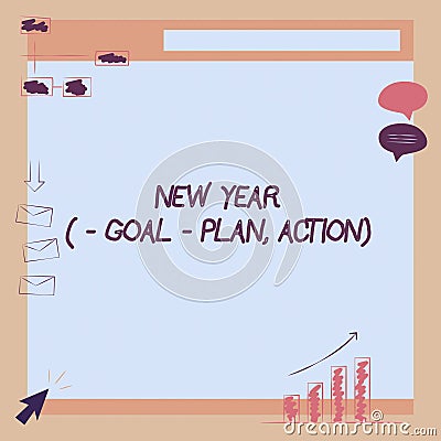 Handwriting text New Year Goal Plan, Action. Business idea Business solution and planning with motivation Illustration Stock Photo