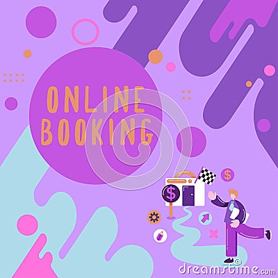 Handwriting text Online Booking. Concept meaning allows consumers to reserve for activity through the website Stock Photo