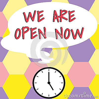 Handwriting text We Are Open Now. Conceptual photo no enclosing or confining barrier, accessible on all sides Stock Photo