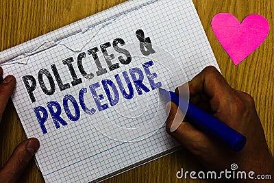 Handwriting text Policies and Procedure. Concept meaning list of rules defines customer and buyer rights Paper register multiline Stock Photo