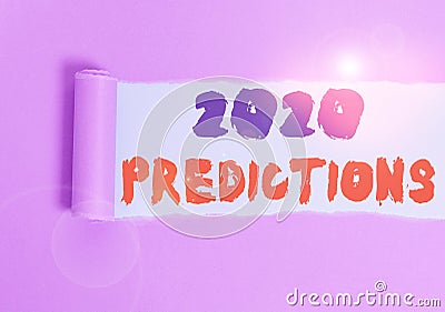 Handwriting text 2020 Predictions. Concept meaning statement about what you think will happen in 2020 Cardboard which is Stock Photo