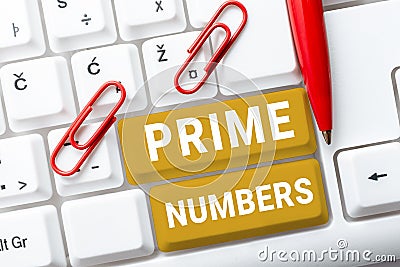 Text caption presenting Prime Numbers. Word Written on a positive integer containing factors of one and itself Stock Photo