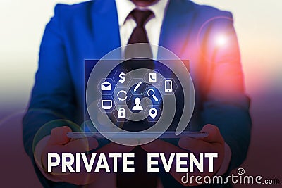 Handwriting text Private Event. Concept meaning Exclusive Reservations RSVP Invitational Seated Stock Photo