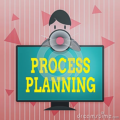 Handwriting text Process Planning. Concept meaning the development of goals strategies task lists etc Man Standing Stock Photo