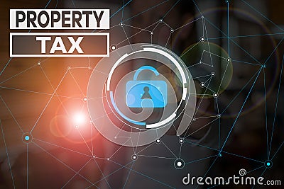 Handwriting text Property Tax. Concept meaning an ad valorem tax on the value of a property Millage rate Woman wear Stock Photo