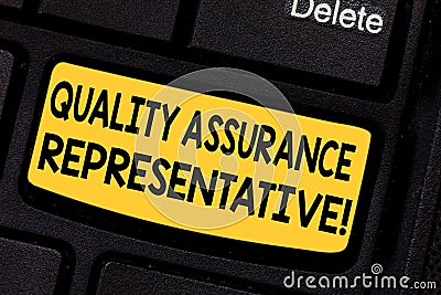 Handwriting text Quality Assurance Representative. Concept meaning Develops and implements quality control Keyboard key Stock Photo