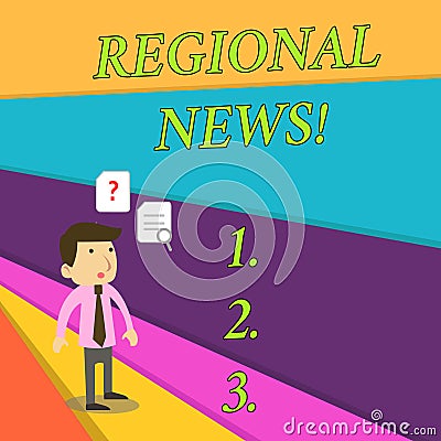 Handwriting text Regional News. Concept meaning the coverage of events, by the news, in a local context Young Male Stock Photo