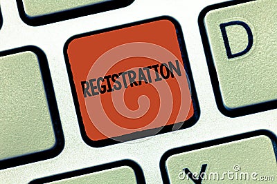 Handwriting text Registration. Concept meaning Action or process of registering or being registered Subscribe Stock Photo