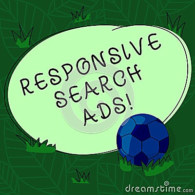 Handwriting text Responsive Search Ads. Concept meaning To increase the likelihood that your ad shows Soccer Ball on the Stock Photo