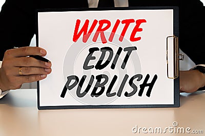 Handwriting text Self Publish. Concept meaning Published work independently and at own expense Indie Author Open notebook page Stock Photo