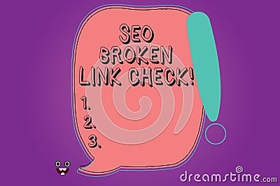 Handwriting text Seo Broken Link Check. Concept meaning Search engine optimization error in website links Blank Color Stock Photo