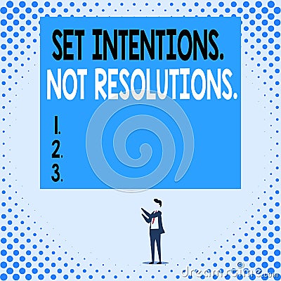 Handwriting text Set Intentions Not Resolutions. Concept meaning Positive choices for new start achieve goals Isolated Stock Photo