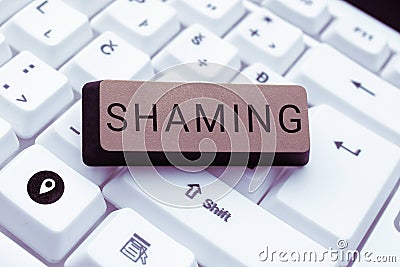 Text showing inspiration Shaming. Business approach subjecting someone to disgrace, humiliation, or disrepute by public Stock Photo