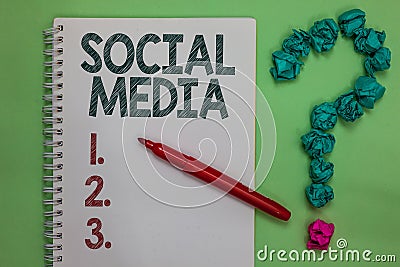 Handwriting text Social Media. Concept meaning Online communication channel Networking Microblogging Notebook marker crumpled pape Stock Photo