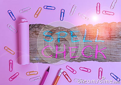 Handwriting text Spell Check. Concept meaning to use a computer program to find and correct spelling errors Stock Photo