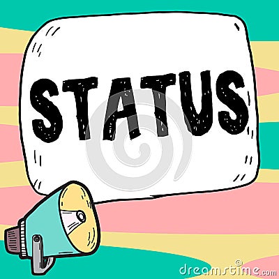 Handwriting text Status. Business approach situation at a particular time during a process Professional position Stock Photo