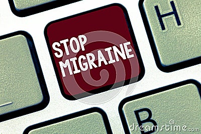 Handwriting text Stop Migraine. Concept meaning Preventing the full attack of headache Caffeine withdrawal Stock Photo