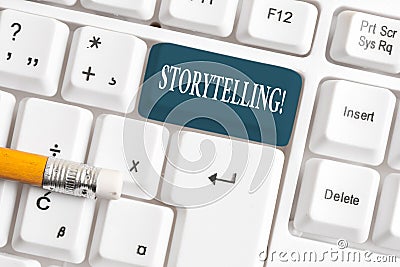 Handwriting text Storytelling. Concept meaning activity writing stories for publishing them to public White pc keyboard Stock Photo