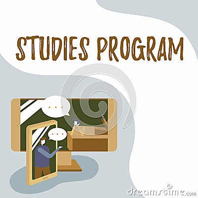 Handwriting text Studies Program. Internet Concept Platform help move you towards a college and career path Two Stock Photo