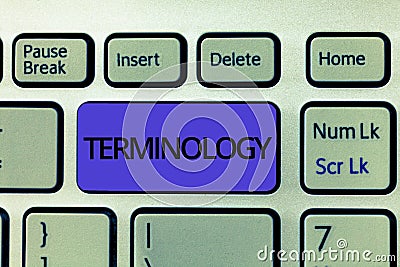 Handwriting text Terminology. Concept meaning Terms used with particular technical application in studies Stock Photo