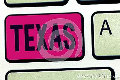 Handwriting text Texas. Concept meaning based on Caddo word taysha meaning friends and its located in us Stock Photo