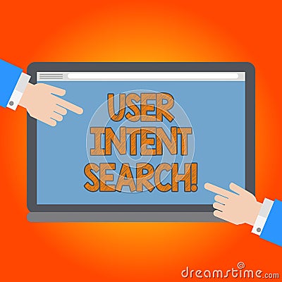 Handwriting text User Intent Search. Concept meaning what demonstrating looking for when conducting searching query Hu analysis Stock Photo