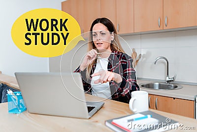 Handwriting text Work Study. Word for college program that enables students to work parttime Abstract Online Conference Stock Photo