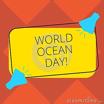 Handwriting text World Ocean Day. Concept meaning Worldwide celebration for big bodies of salt water Two Megaphone with Stock Photo