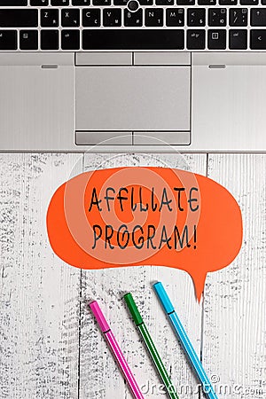 Handwriting text writing Affiliate Program. Concept meaning Automated platform of two or more parties Associated Open Stock Photo