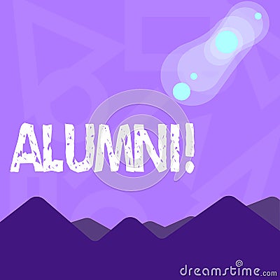 Handwriting text writing Alumni. Concept meaning Alum Old graduate Postgraduate Gathering College Academy Celebration. Stock Photo