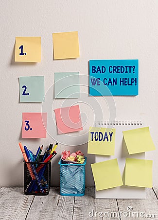 Handwriting text writing Bad Credit Question We Can Help. Concept meaning offering help after going for loan then Stock Photo